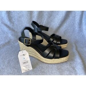NWT Time & Tru Women's Size 8 Espadrille Wedge Sandals Black Strappy Classic